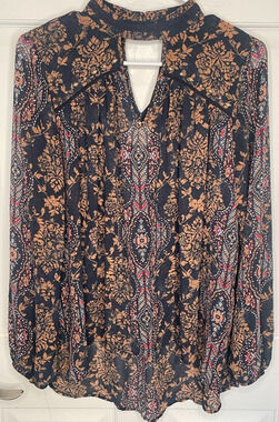 Knox Rose Women's Boho Sheer Blouse Sz M Cut Out H-Low Hem Lace Dark Romance